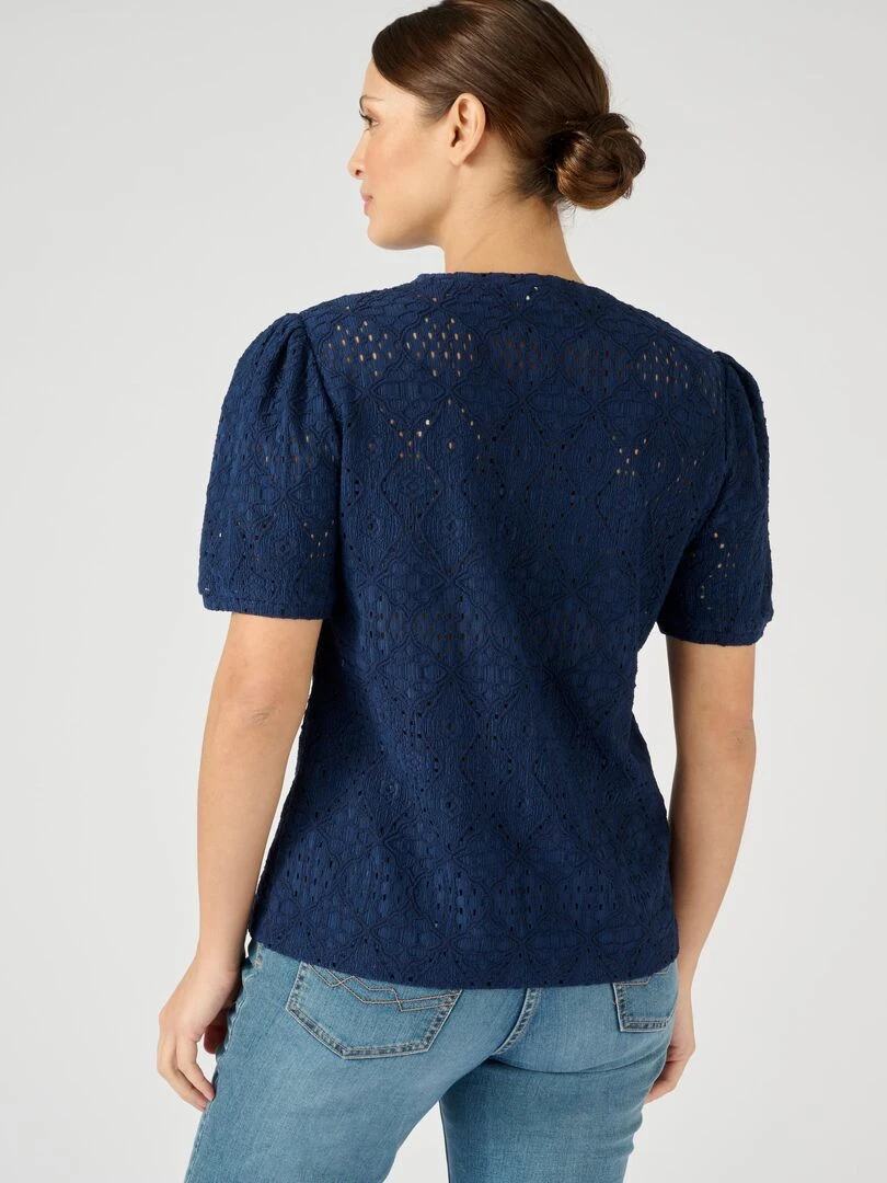 Tee shirt en maille ajourée effet dentelle   Damart   Bleu marine