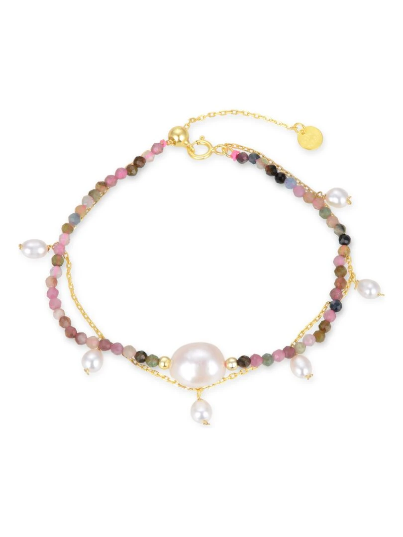 Bracelet en argent 925  ysna et perle blanche  finition plaquée or jaune 18 K   Argent