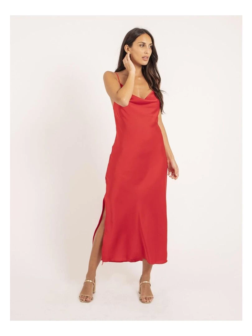 Robe longue satin ISAURIE   Rouge