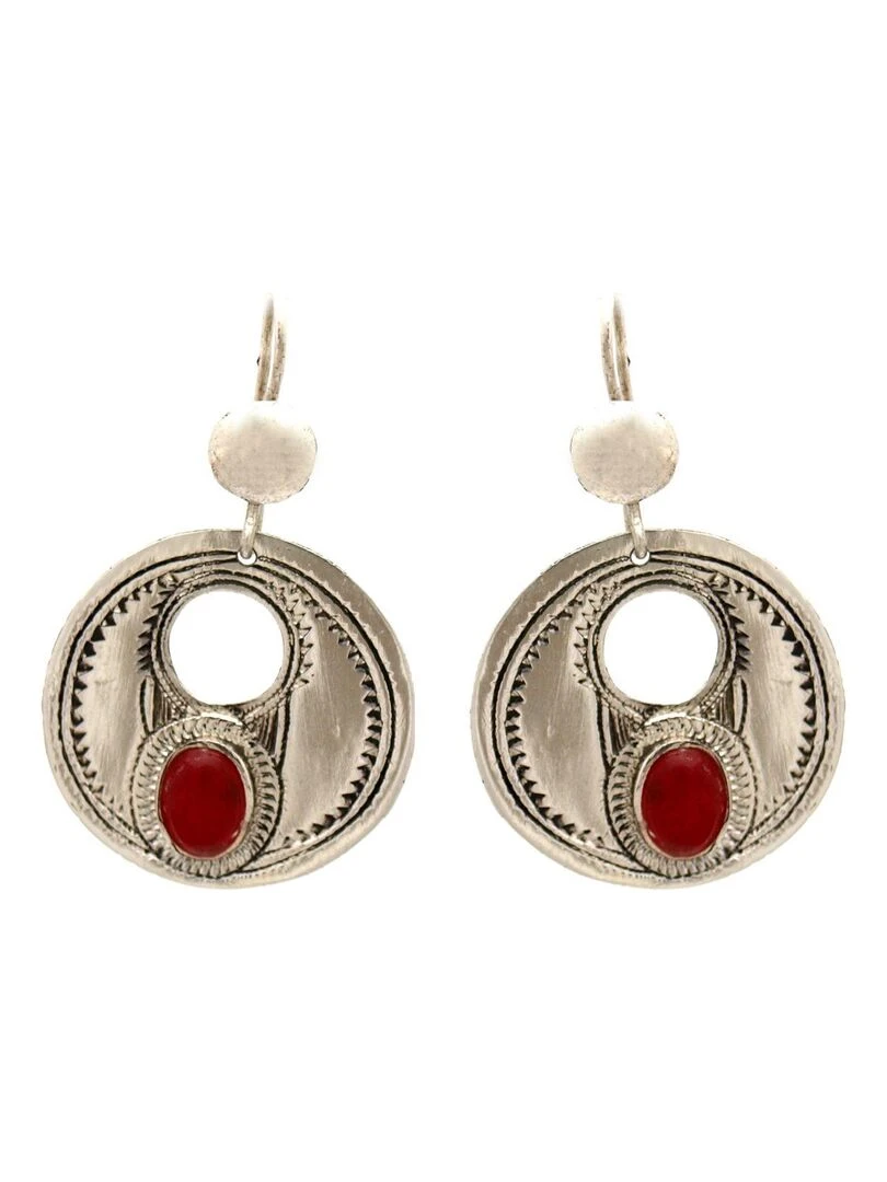Boucles d'Oreilles ronde et perle Bijoucolor Rouge