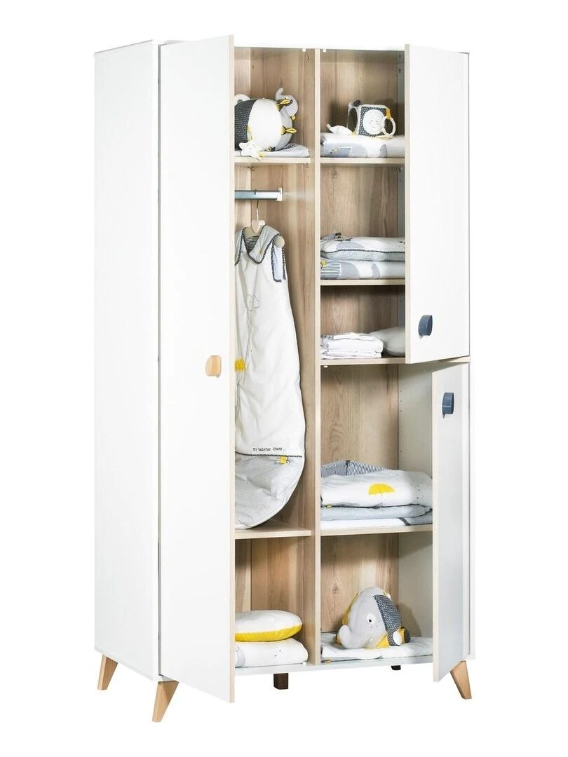 Armoire 3 portes bébé boutons goutte SAUTHON Blanc