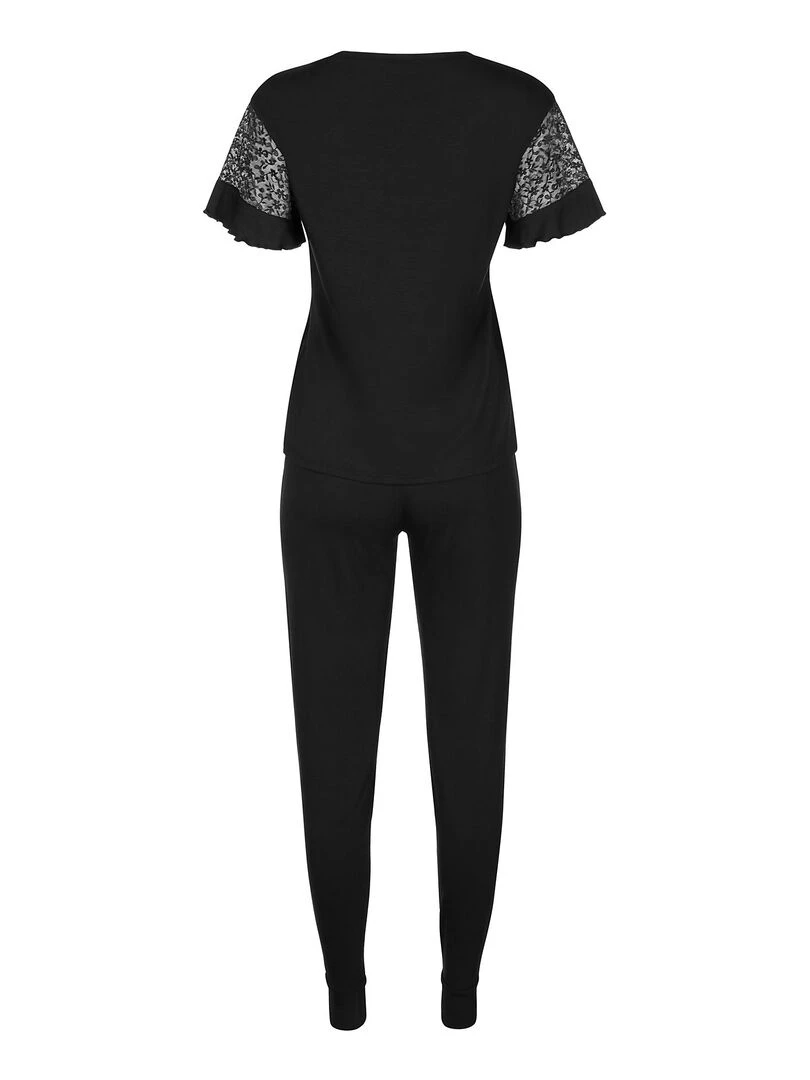 Pyjama pantalon top manches courtes Smooth   Noir