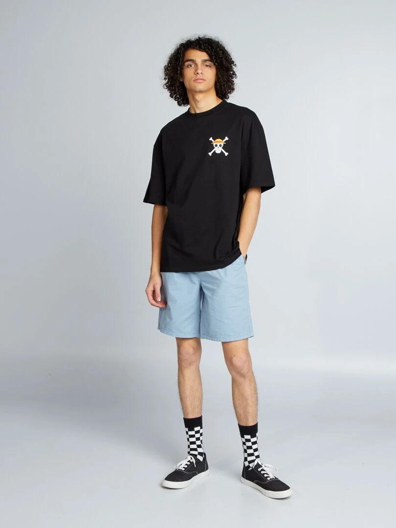 Short élastique en coton Bleu