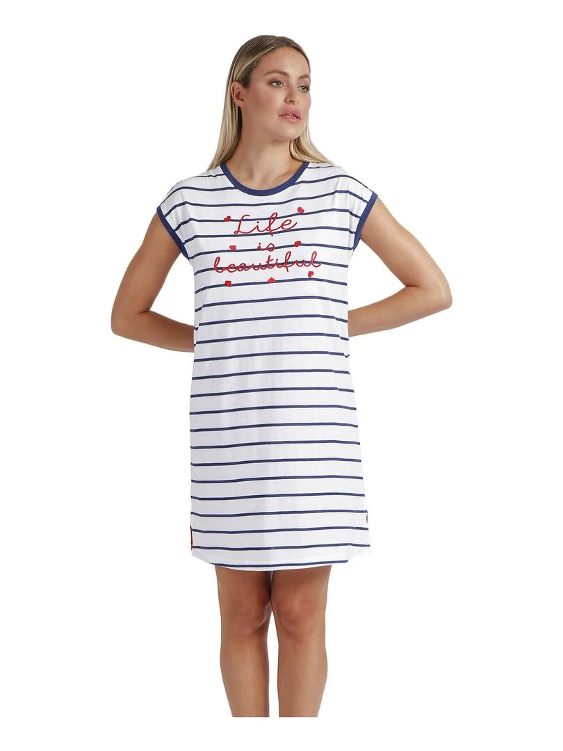 Chemise de nuit manches courtes Life Is Beautiful Bleu marine