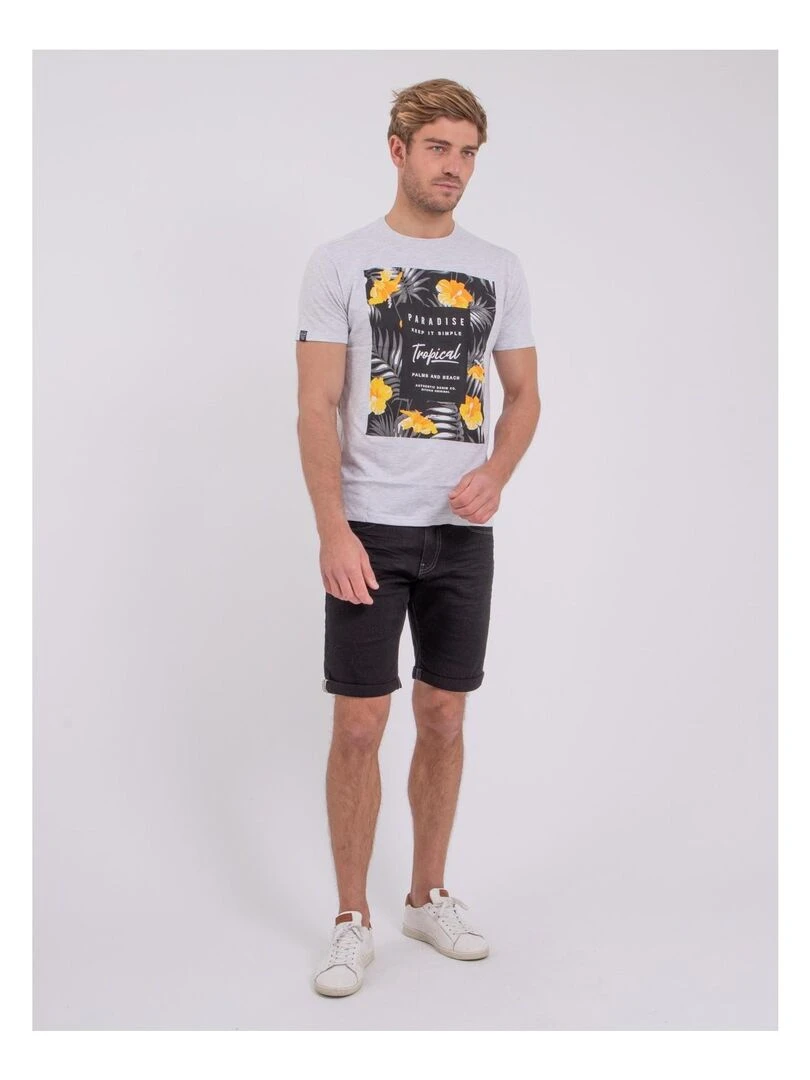 T shirt manches courtes col rond pur coton NOCTAVIO   Gris