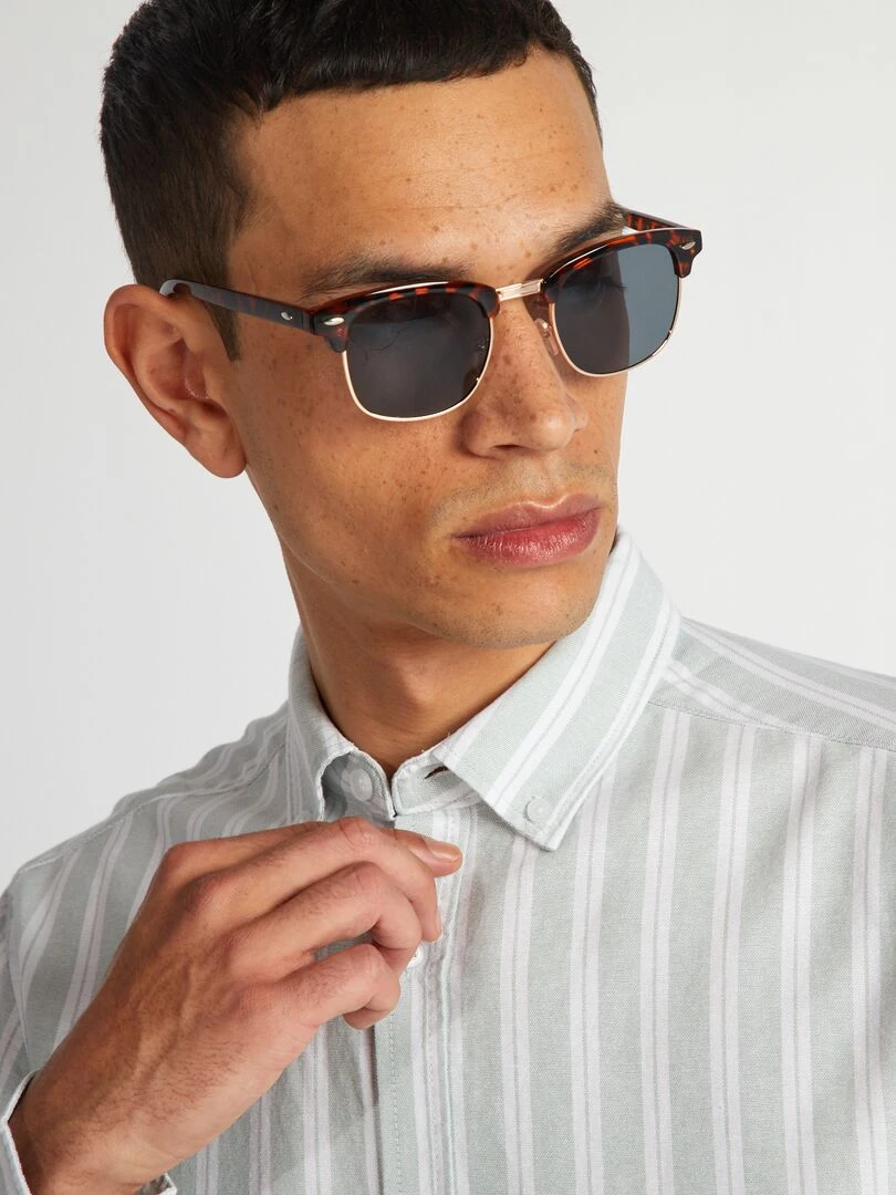 Chemise à coupe droite et à rayures   Vert clair/blanc