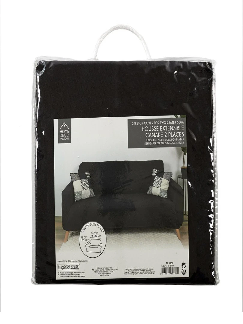 Housse de canapé 2 places extensible noir Noir