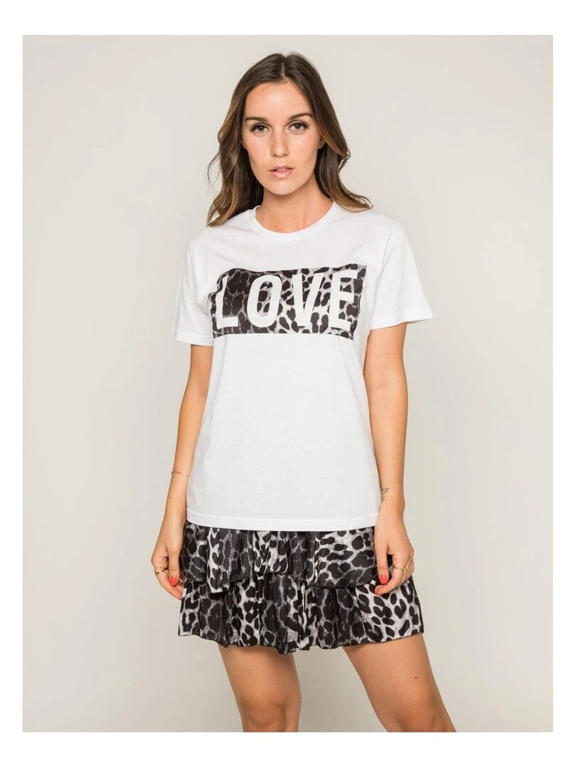 T shirt col rond message FOVE Gris