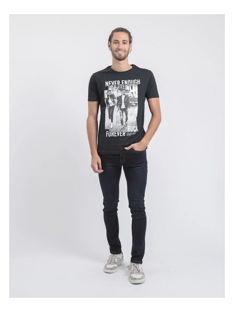 T shirt col rond pur coton JAMIJEL   Bleu marine