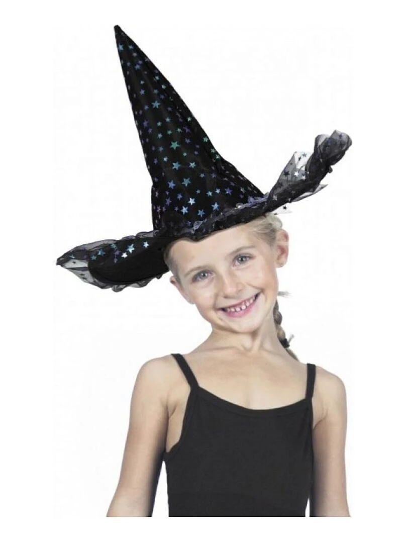 Chapeau sorciere etoiles irisees luxe enfant Noir
