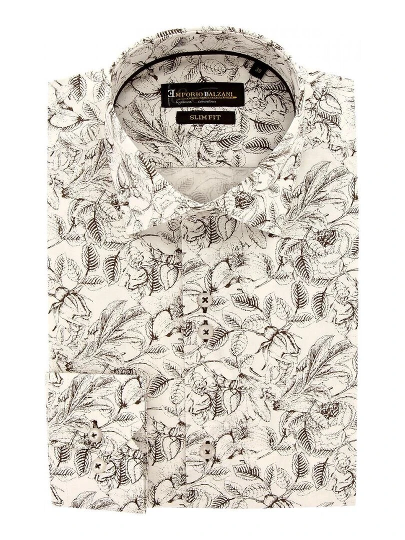Chemise cintrée tissu imprimé FOGLIO Blanc