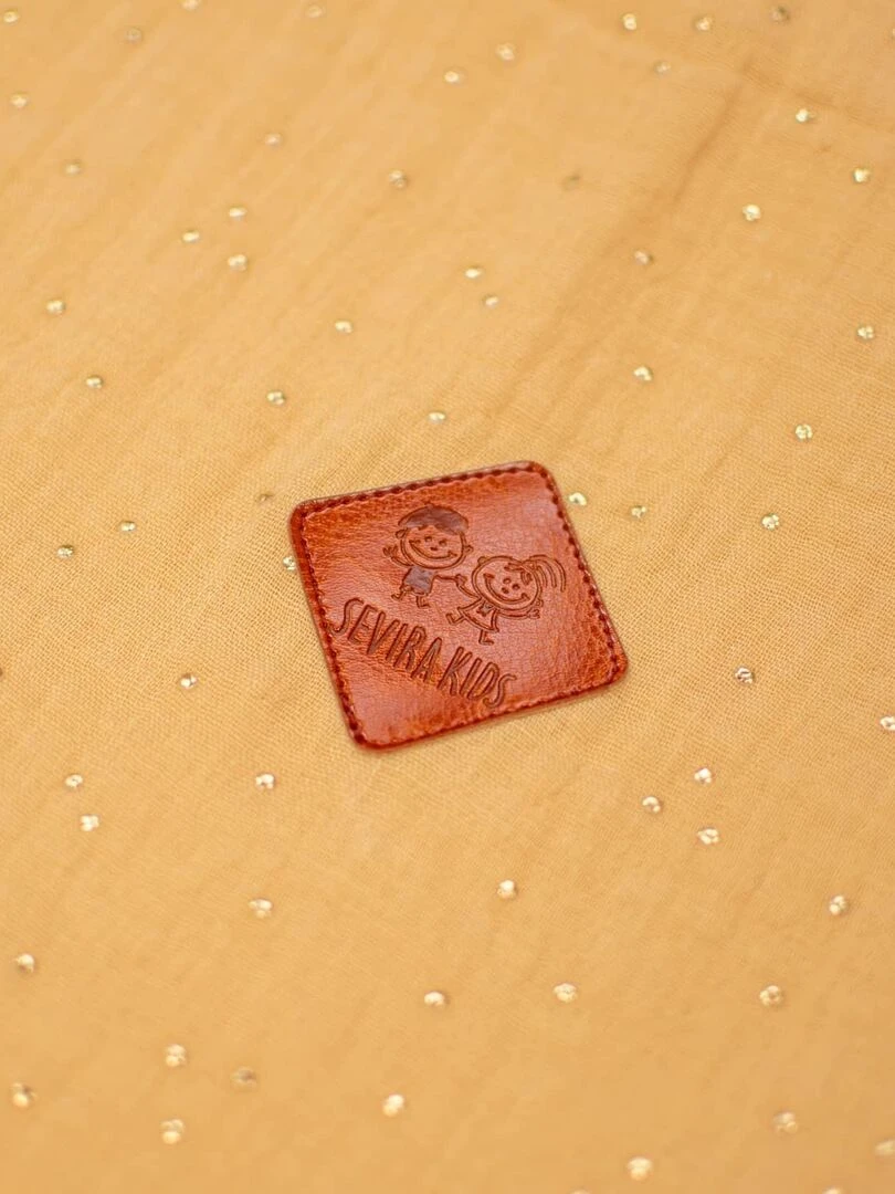 Couverture en gaze de coton et sherpa Jeanne Taupe/Doré