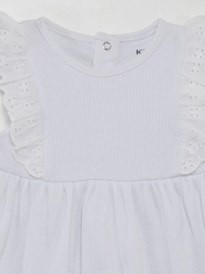 Robe en maille côtelée avec volants   blanc
