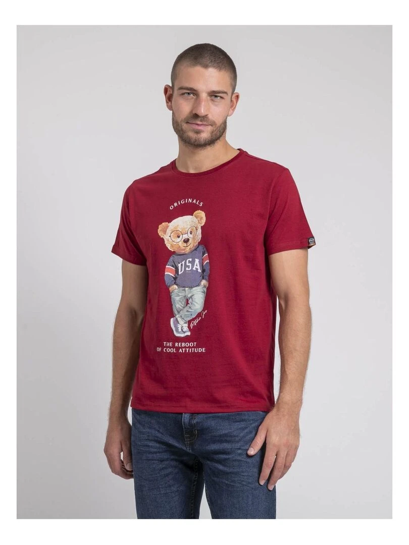 T shirt col rond pur coton JOULIO Bordeaux