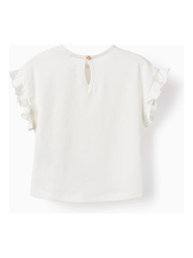 T Shirt De Coton Avec Volants Pour Bébé Fille 'Cha Cha Cha' manches courtes CUBA Blanc