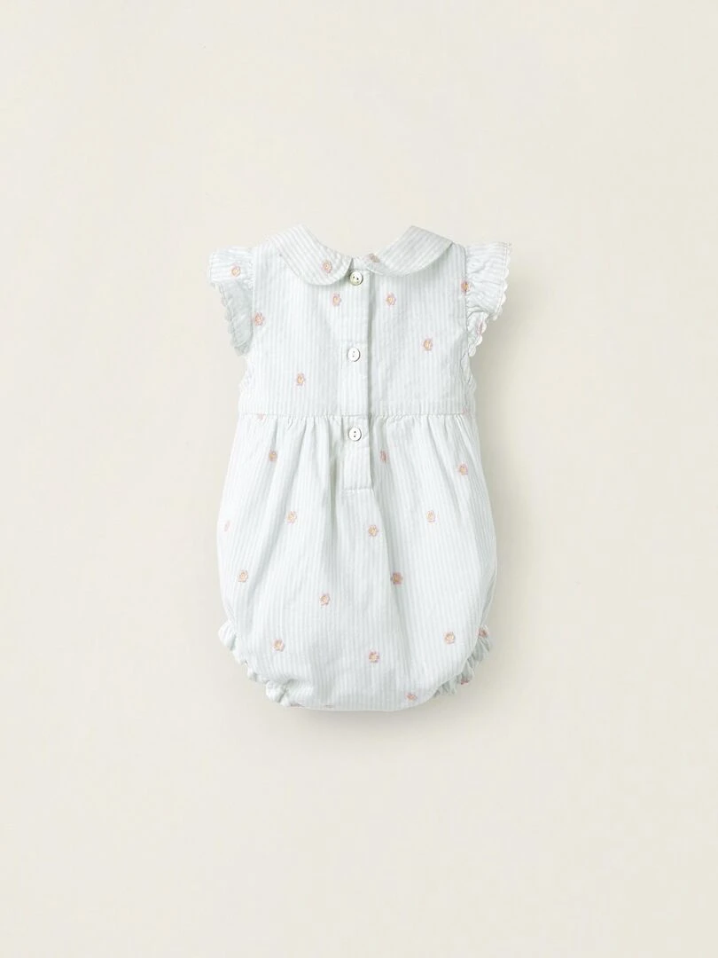 Combinaison en coton à volants pour nouveau né 'Floral' manches longues Blanc