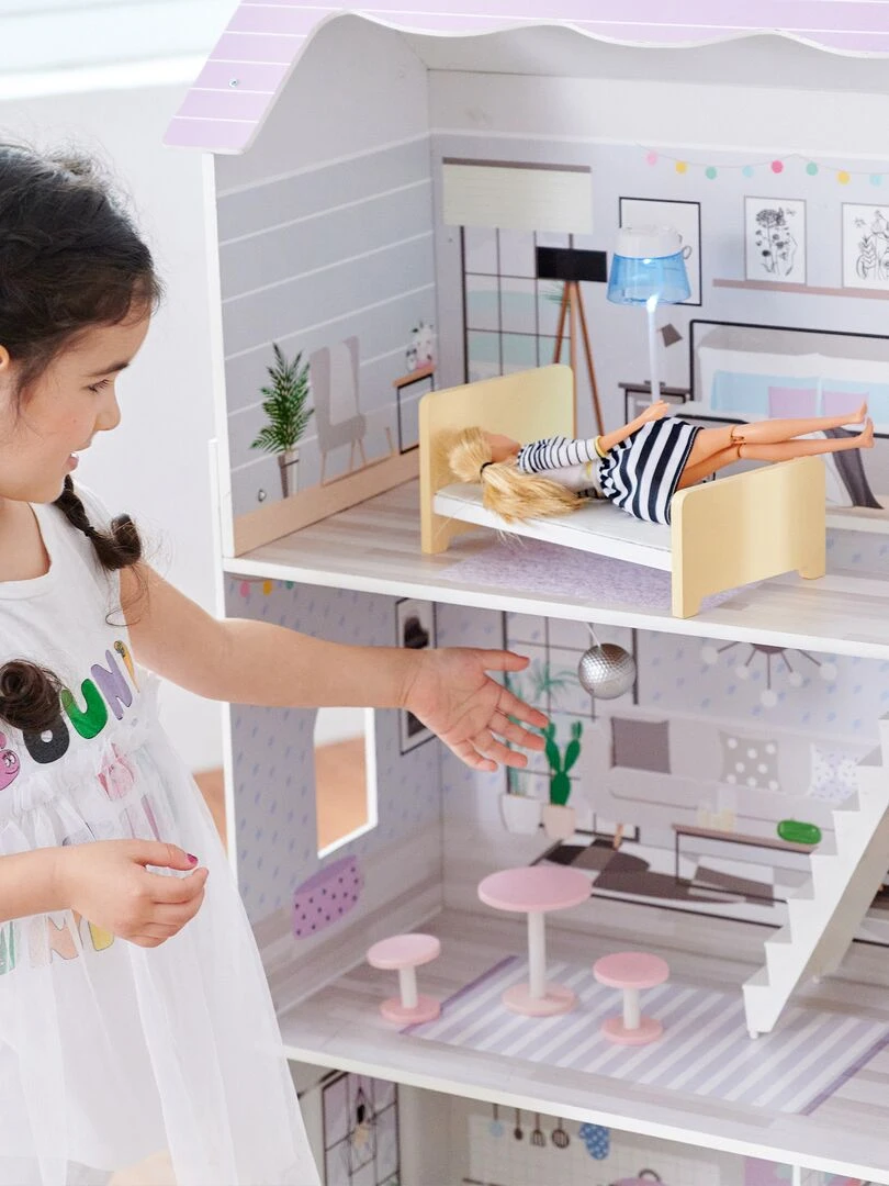 Grande maison de poupée en bois 3 étages 16 accessoires meubles enfant Dreamland Calabasas N/A