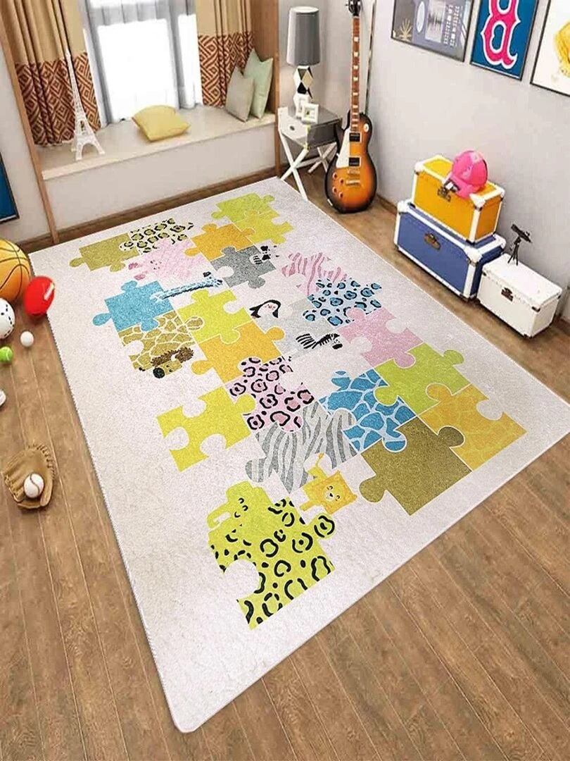 Tapis Enfant Puzzle Beige Beige