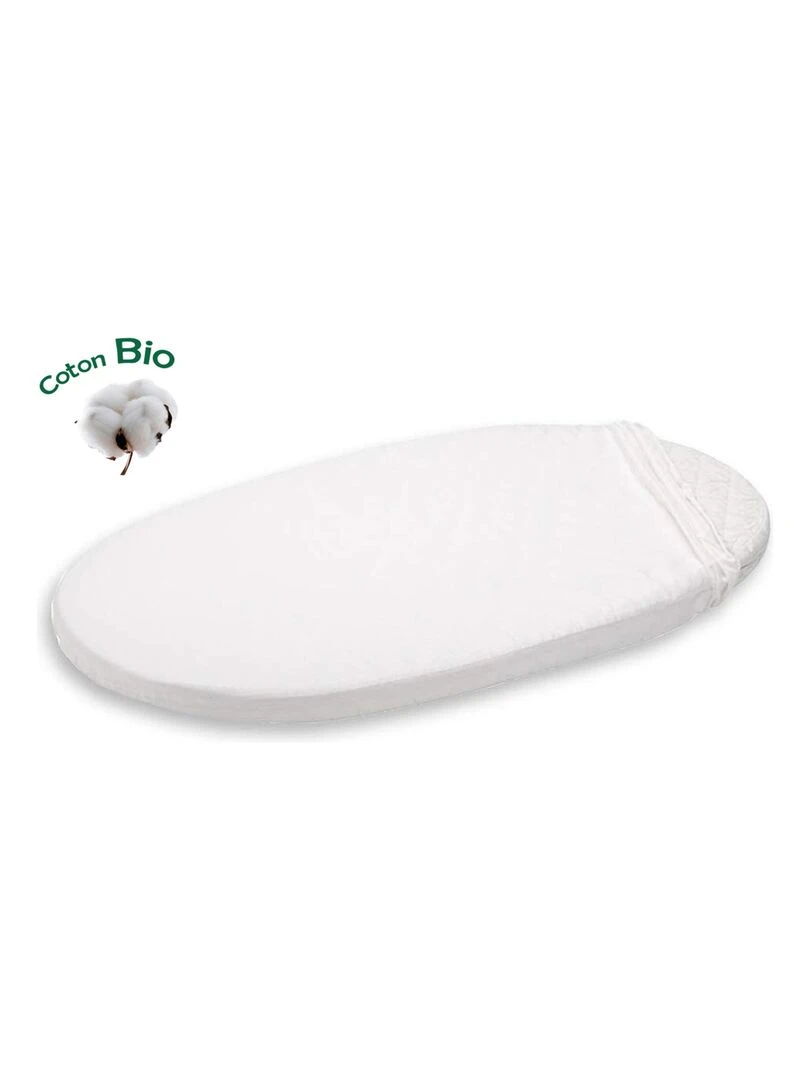 Drap dousse ovale bébé 40x80 cm berceau couffin 100% coton Bio Blanc