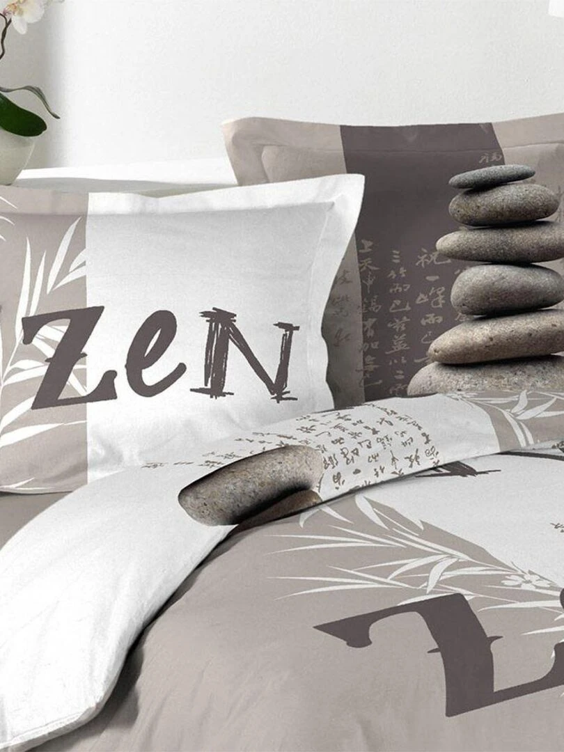 Housse de couette 240x220 + 2 taies Galets Zen coton 42 fils Gris