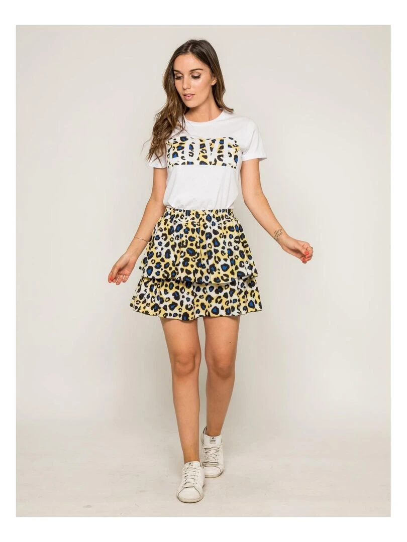 T shirt col rond message FOVE   Jaune