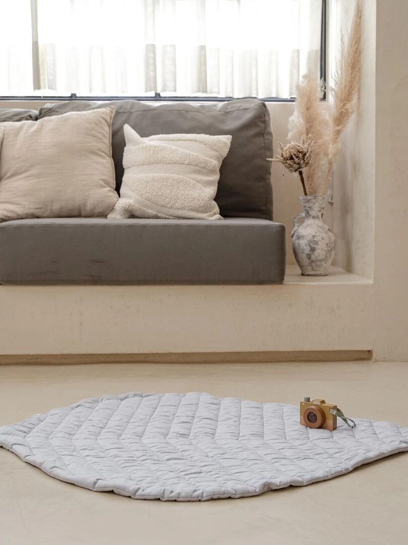 Tapis bébé coton organique cousu main LEAF STONE   Gris clair