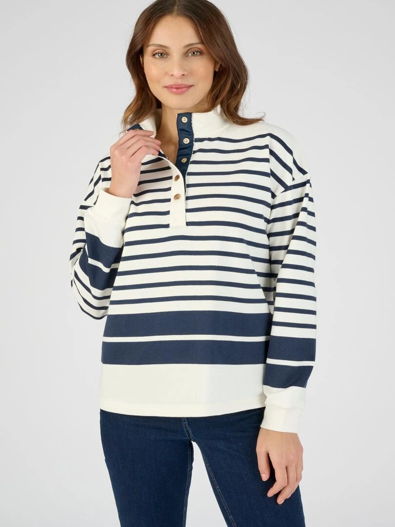 Sweat shirt esprit marinière Happy D. by Damart Bleu marine