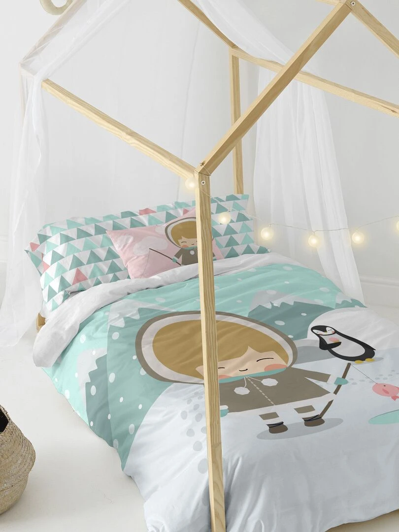 Parure housse de couette 2 pièces Skymo day "Happyfriday"   Blanc