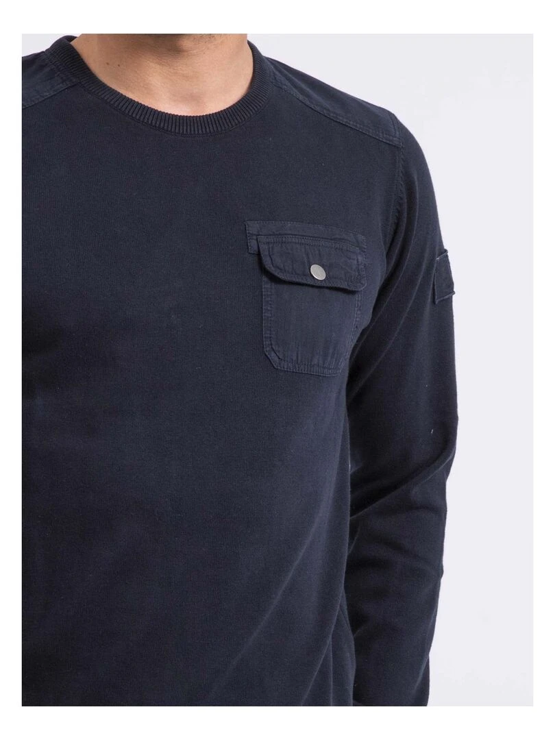 Pull fin col V coton ANTON   Bleu marine