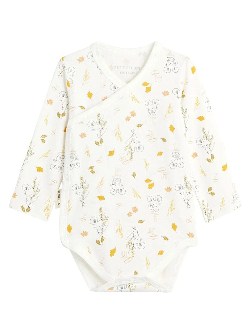 Lot de 2 bodies bébé manches longues ouverture croisée Mini Souris   Ecru