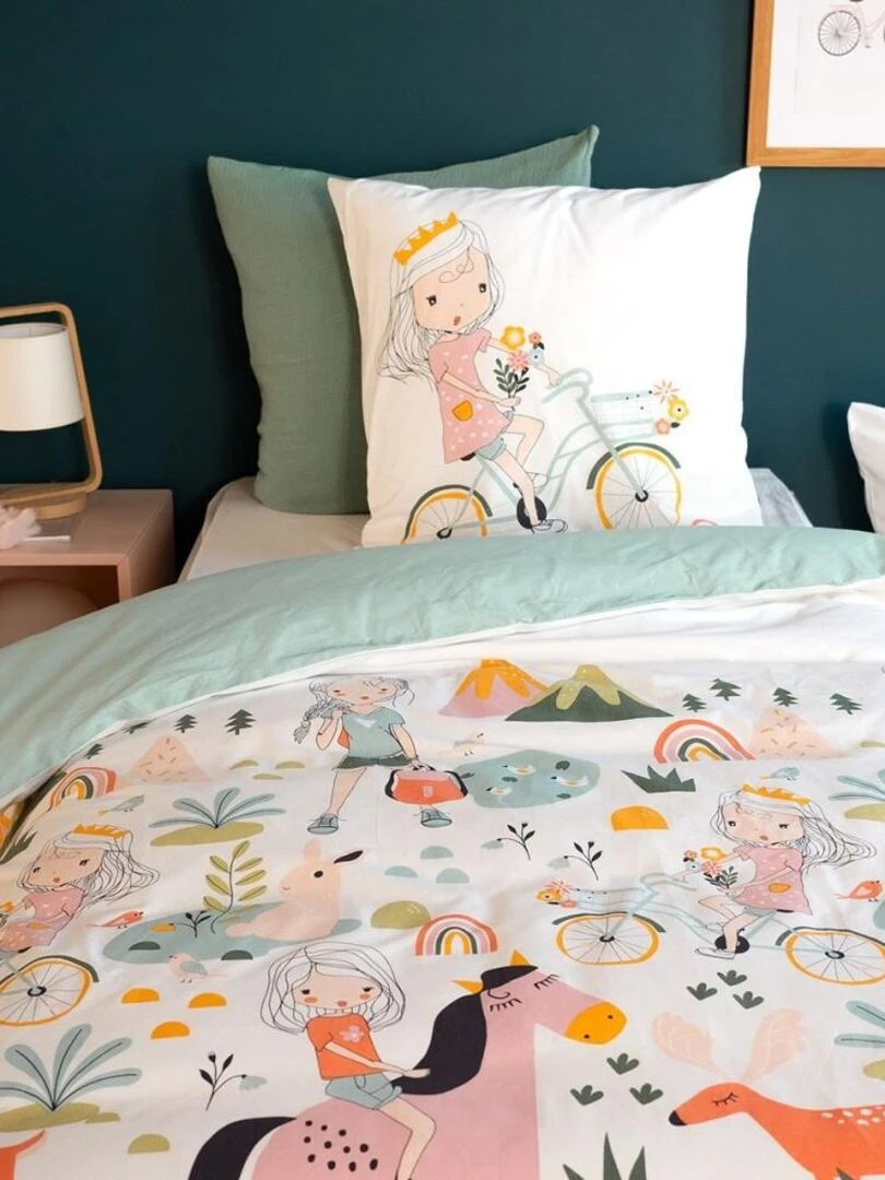 Housse de couette 140x200 + 1 taie Tess rando coton 57 fils Blanc