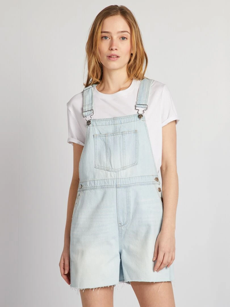 Salopette courte en jean   Triple stone