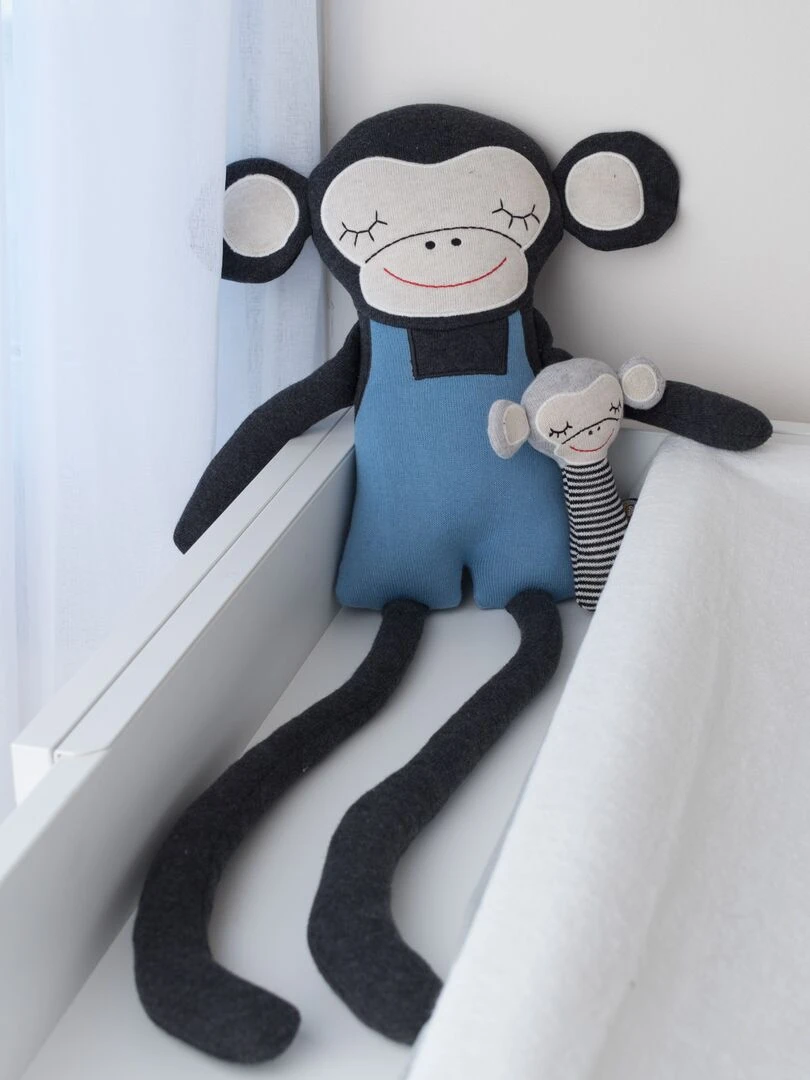 Grande peluche en coton tricot  Singe   Multicolore