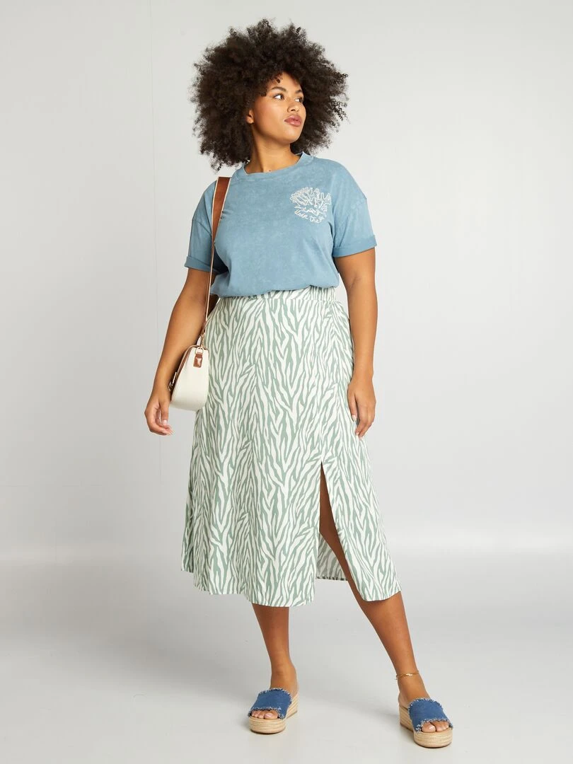 Jupe midi à motif Vert