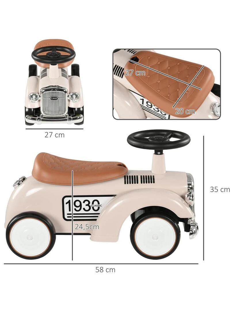 Porteur enfant voiture de collection rétro coffre butée arrière klaxon beige   Beige