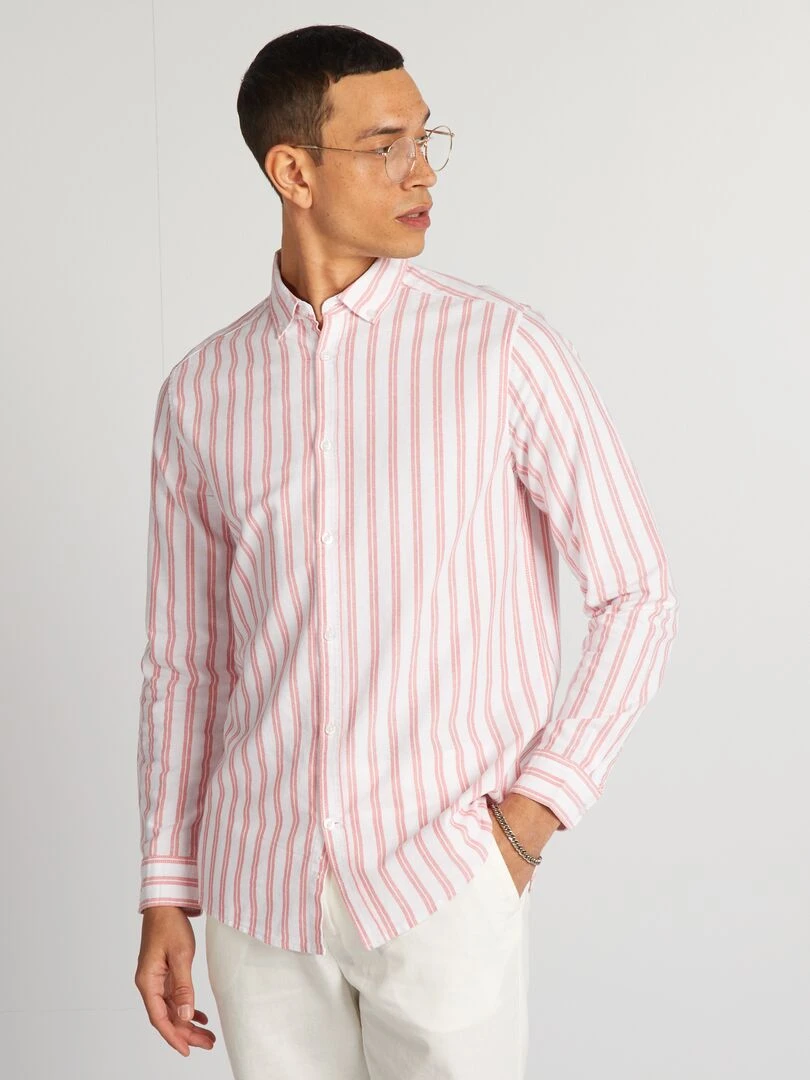 Chemise à coupe droite et à rayures   Orange/blanc