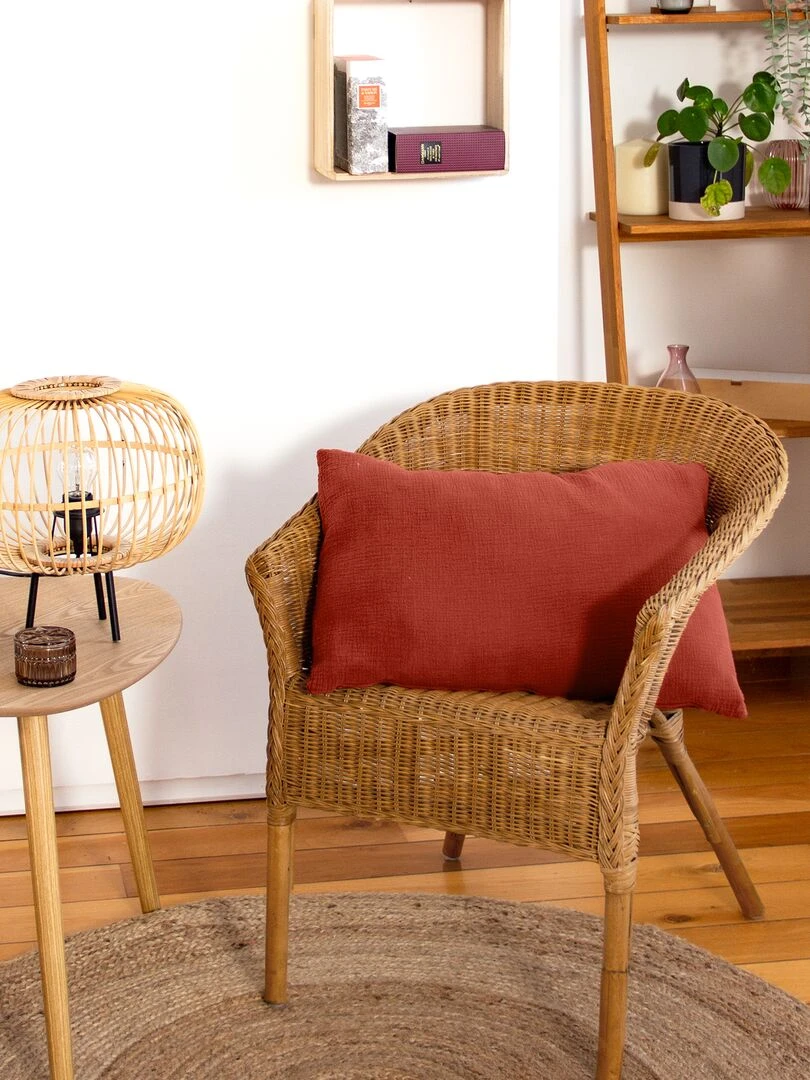 Coussin double gaze de coton Ocre