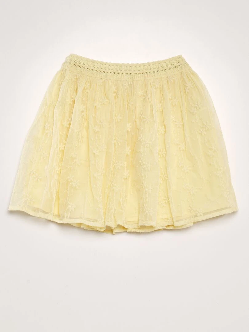 Jupe évasée en tulle brodé Jaune