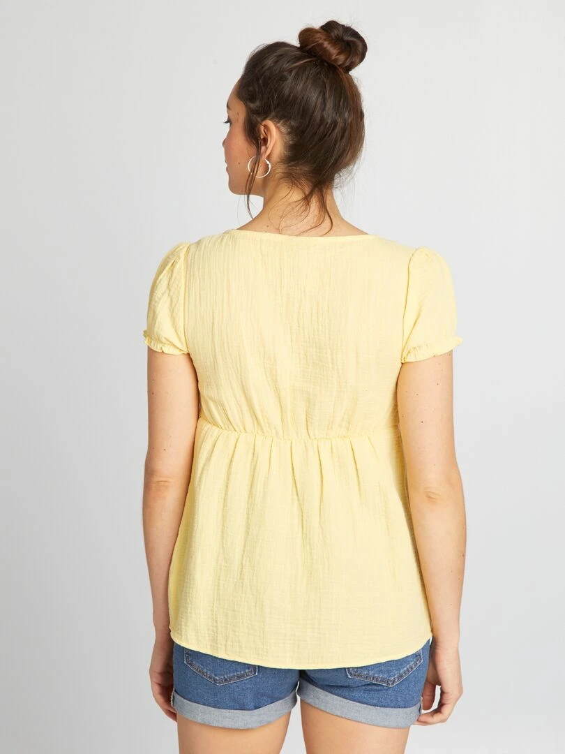 Robe de maternité façon chemisier en gaze de coton   Jaune