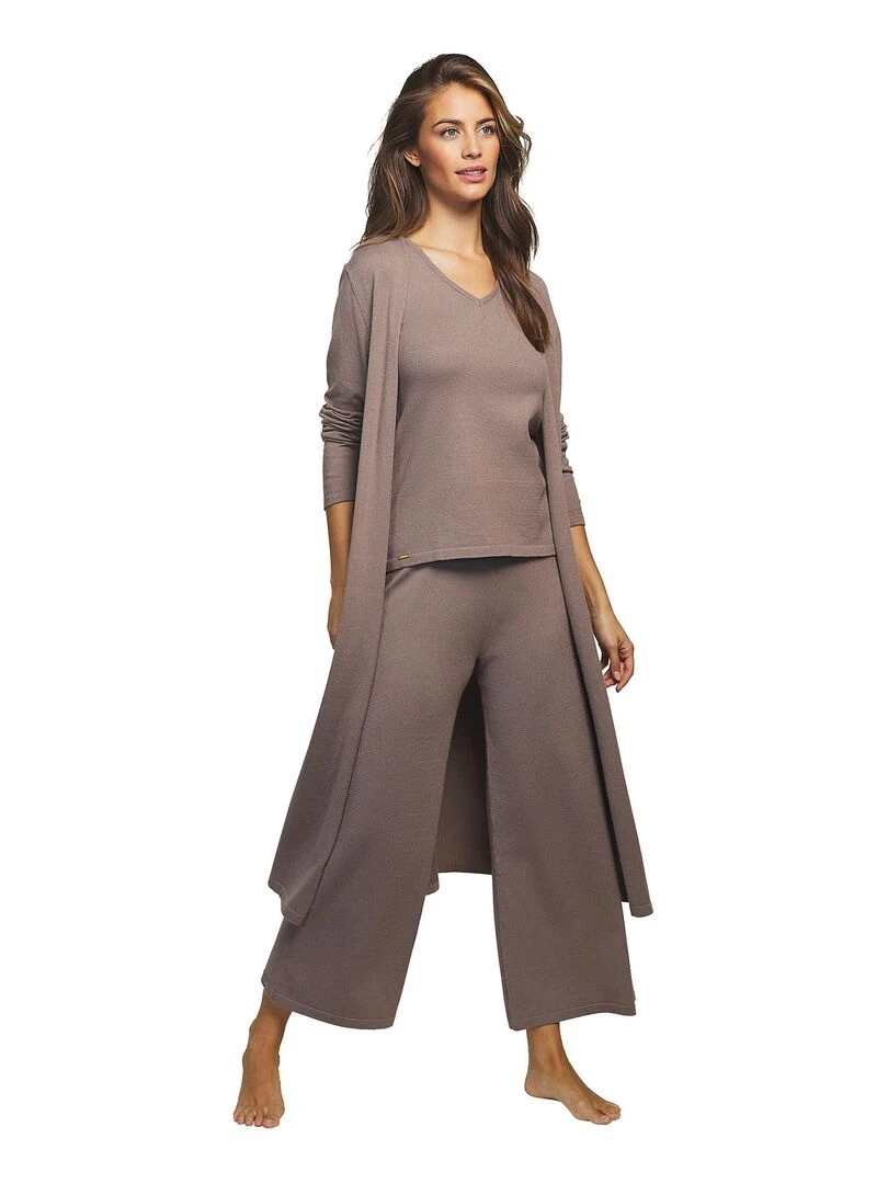 Tenue 3 pièces détente et intérieur pyjama pantalon top veste Tricot Beige