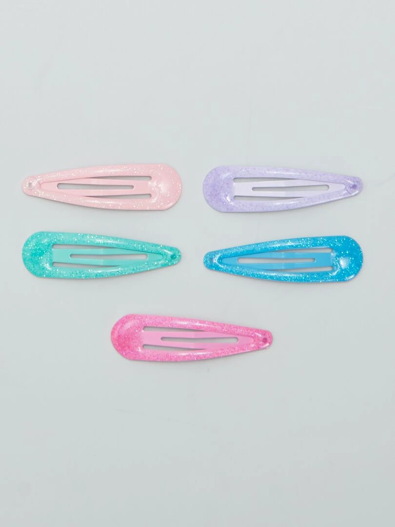 Lot de 5 pinces clic clac Bleu/violet/rose