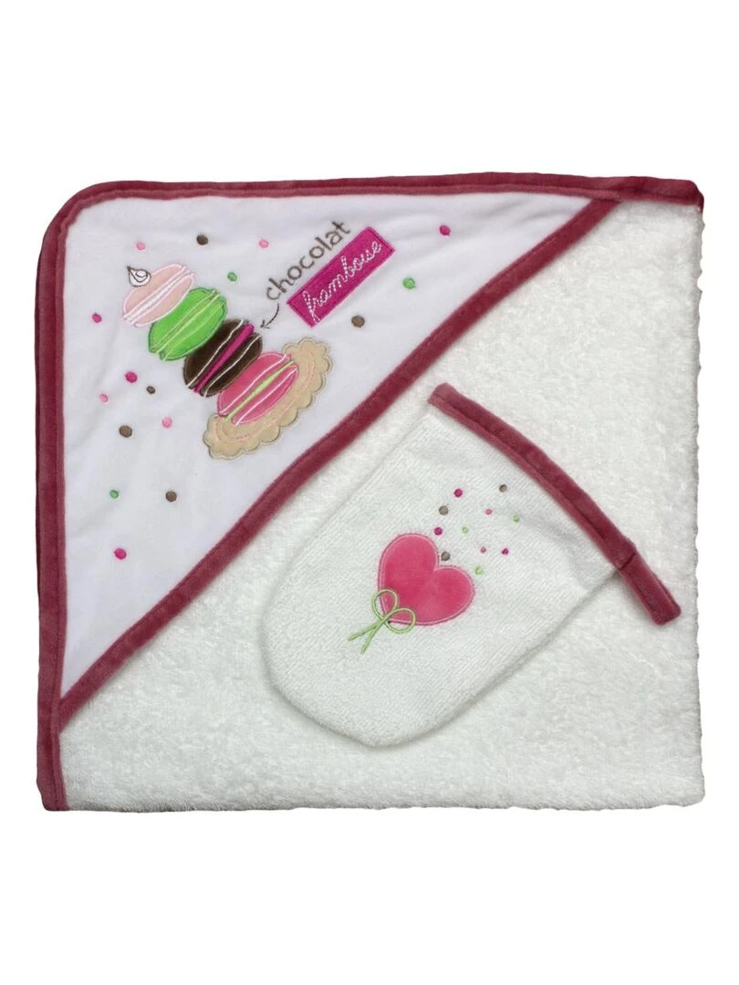 Sortie de bain + Gant "MACARON" LES CHATOUNETS Rose fushia