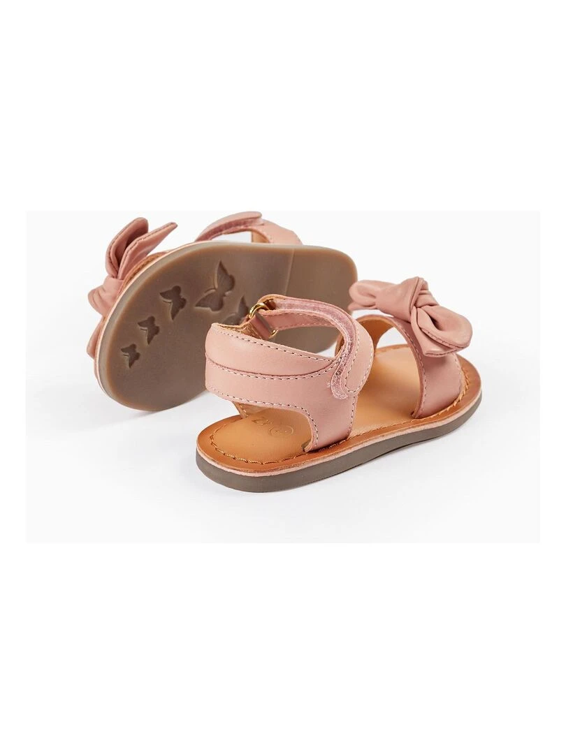 Sandales en cuir avec nœud pour bébé fille  CÉRÉMONIE   Rose clair