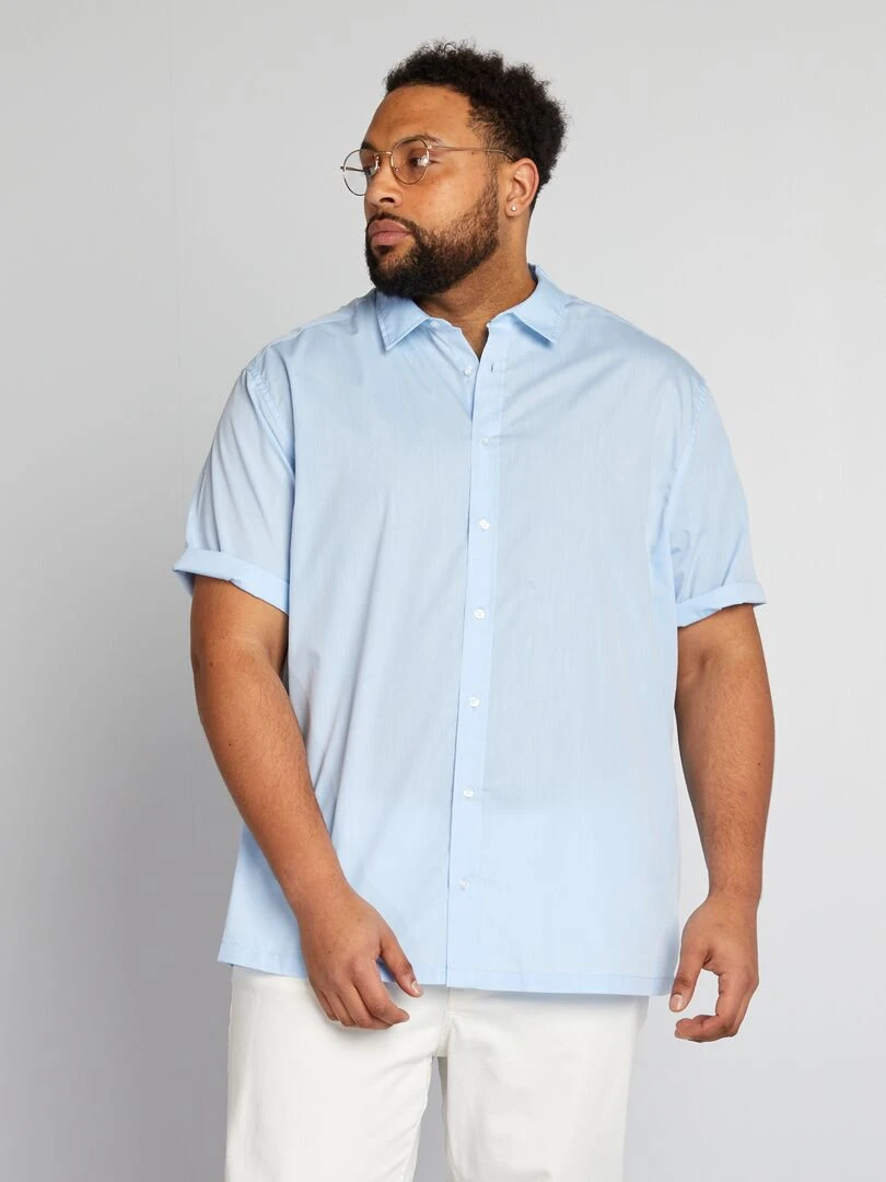 Chemise en popeline manches courtes Bleu