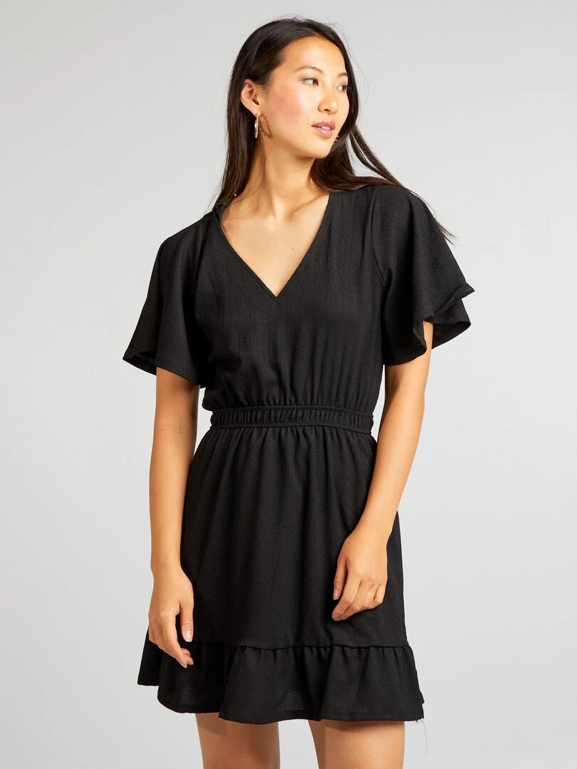 Robe courte imprimée à volant   noir