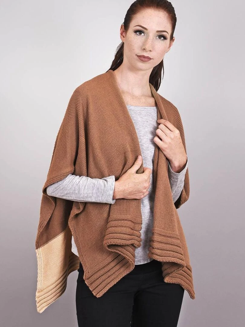 Poncho bicolore Natasa Fabriqué en France Marron