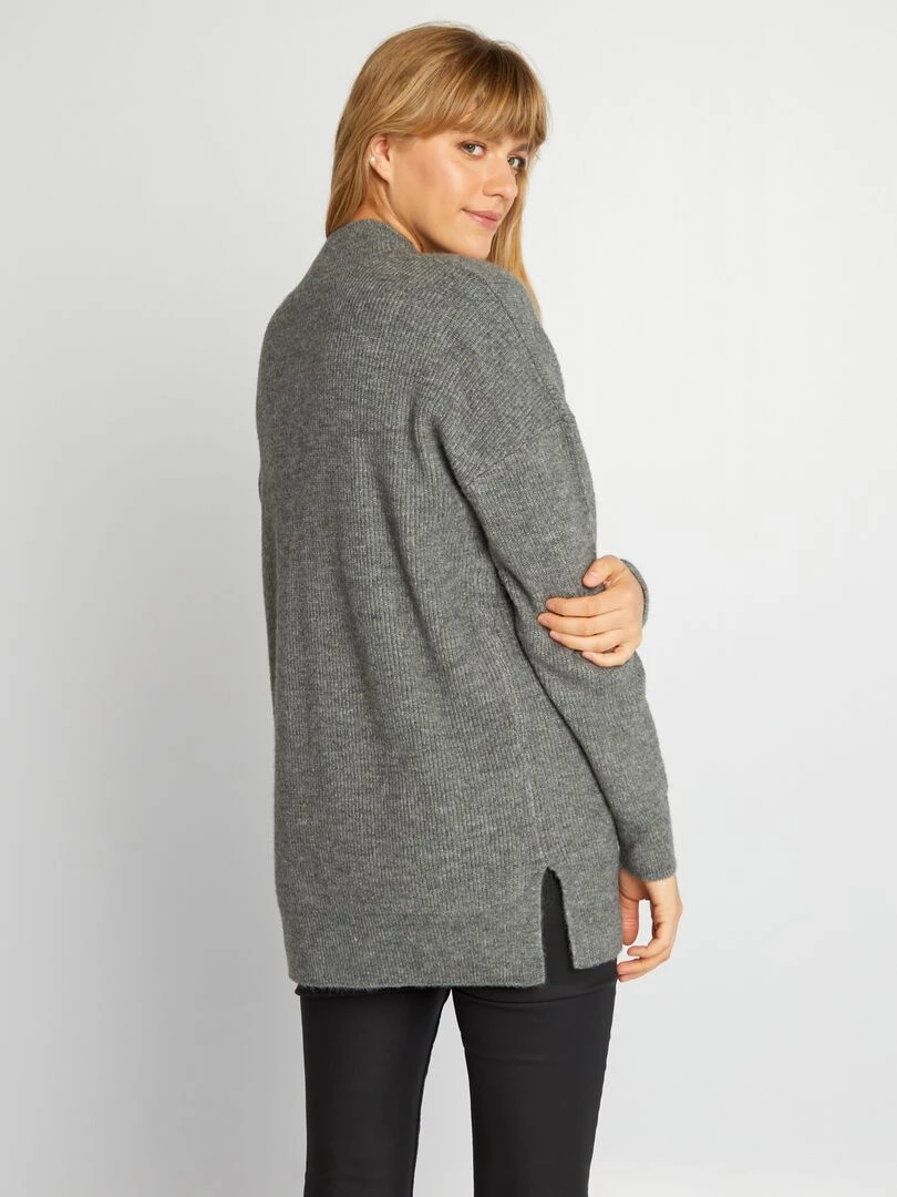 Pull en maille côtelée à col montant   Gris