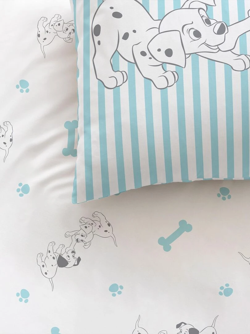 Parure de lit imprimée 100% coton DISNEY HOME LES 101 DALMATIENS TOGETHER Blanc Bleu