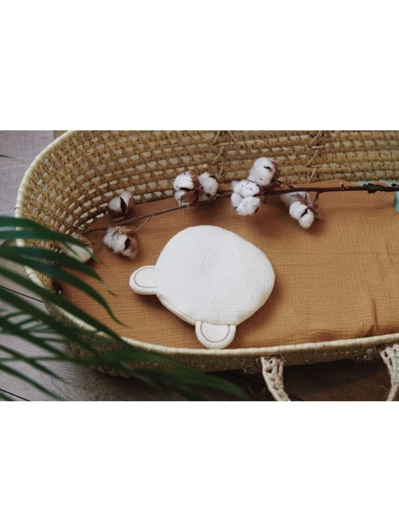 Candide   Housse coussin cale tête bébé P'tit Panda   Coton bio   Ecru
