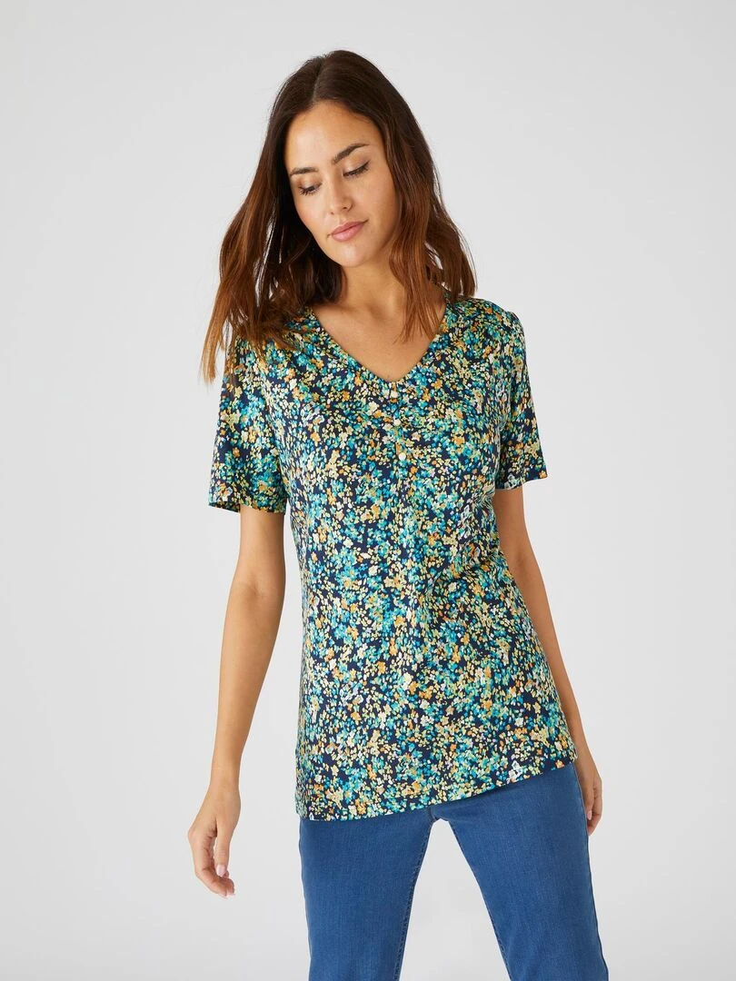 Tee shirt imprimé coton/modal  manches courtes   Damart   Bleu